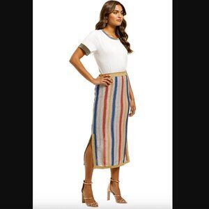 Suboo Mila Colorful Metallic 70s Stripe Midi Skirt XS